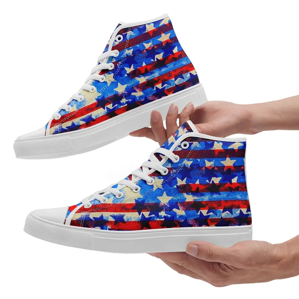 Personalized Flag Design Sneakers, Custom High Top Shoes, Patriotic Casual Shoes