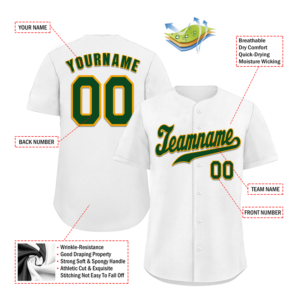 Corporate Gifts,Custom White Classic Style Green Authentic Baseball Jersey