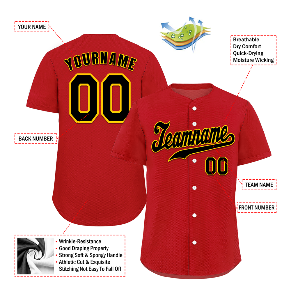 Custom Red Classic Style Black Authentic Baseball Jersey