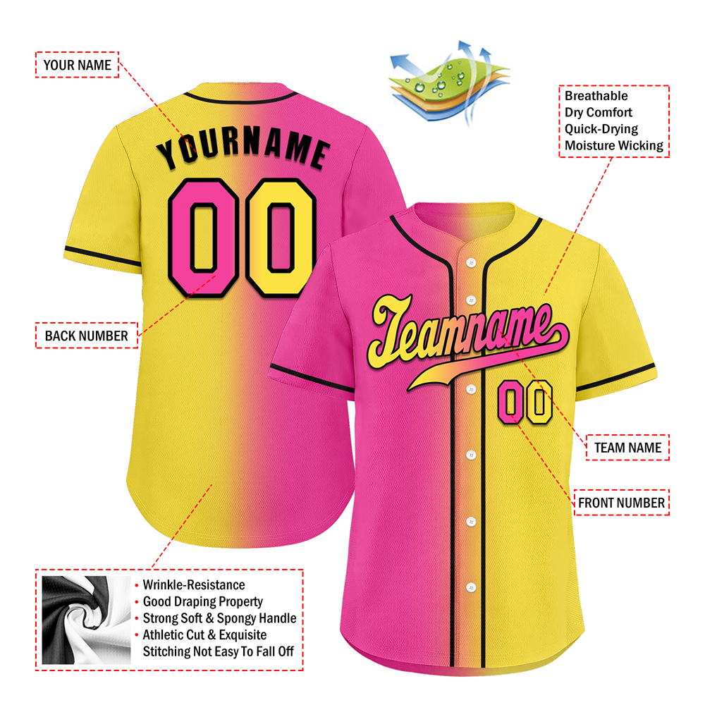 Custom Pink Yellow Gradient Fashion Yellow Authentic Baseball Jersey