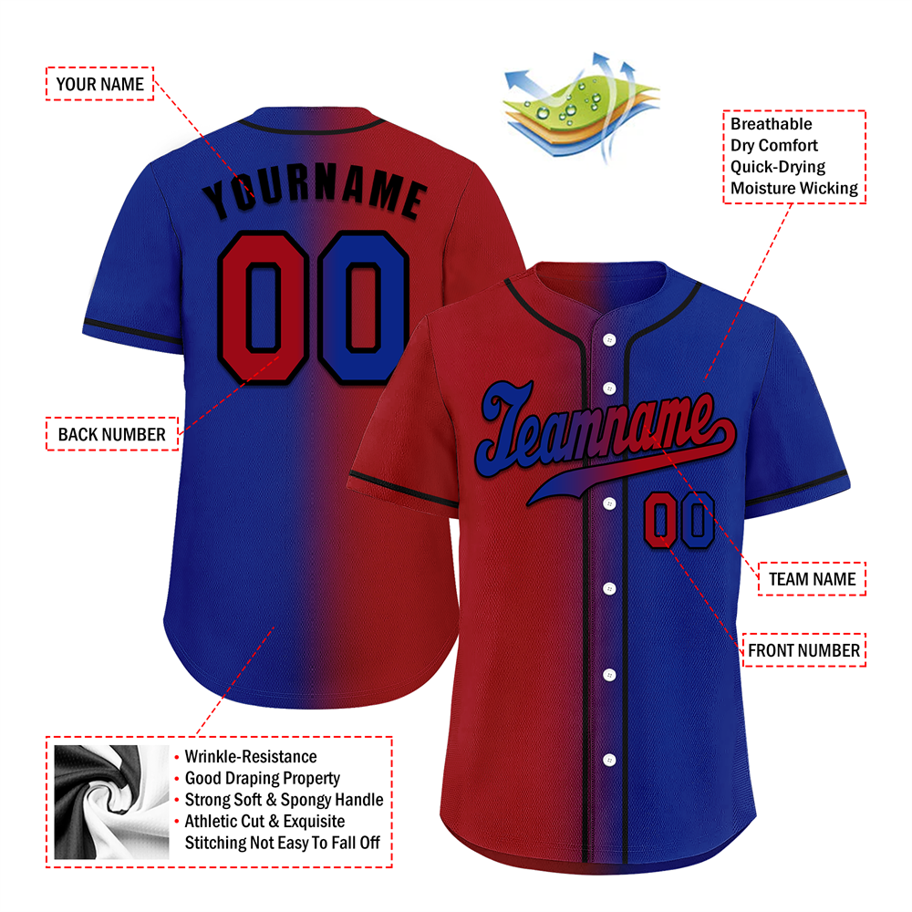 Custom Red Blue Gradient Fashion Blue Authentic Baseball Jersey