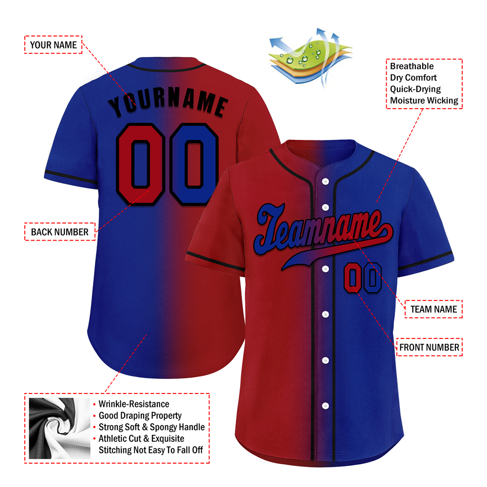 Corporate Gifts,Custom Red Blue Gradient Fashion Blue Authentic Baseball Jersey