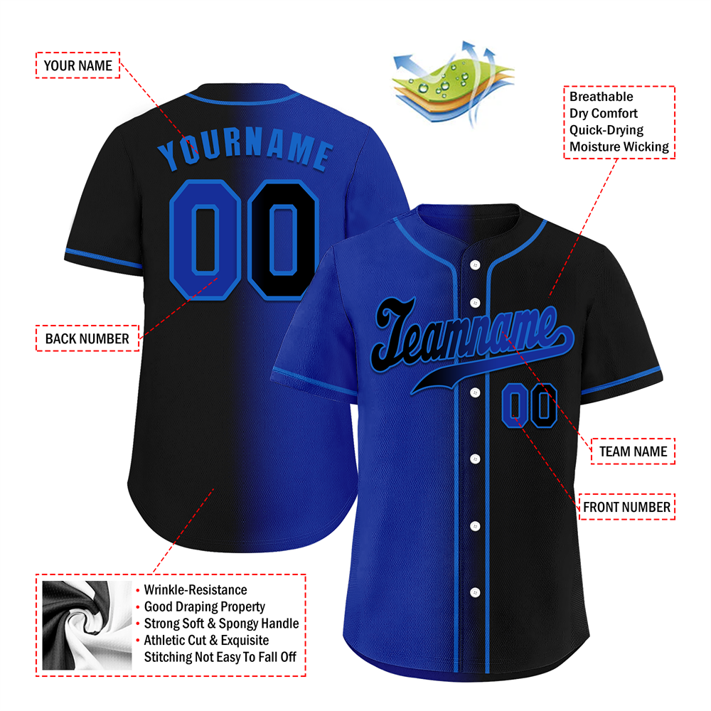 Corporate Gifts,Custom Blue Black Gradient Fashion Black Authentic Baseball Jersey