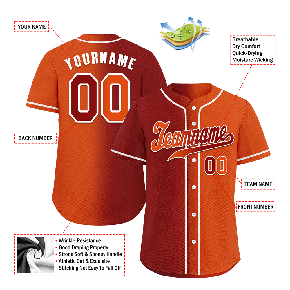 Custom Black Orange Gradient Fashion Orange Authentic Baseball Jersey