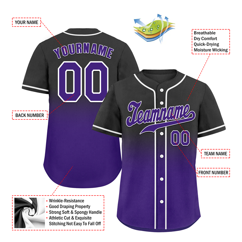 Custom Black Purple Fade Fashion Purple Authentic Baseball Jersey