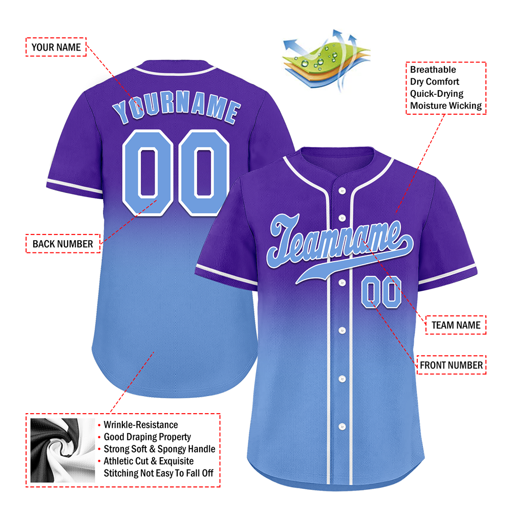 Custom Purple Aqua Fade Fashion Aqua Authentic Baseball Jersey