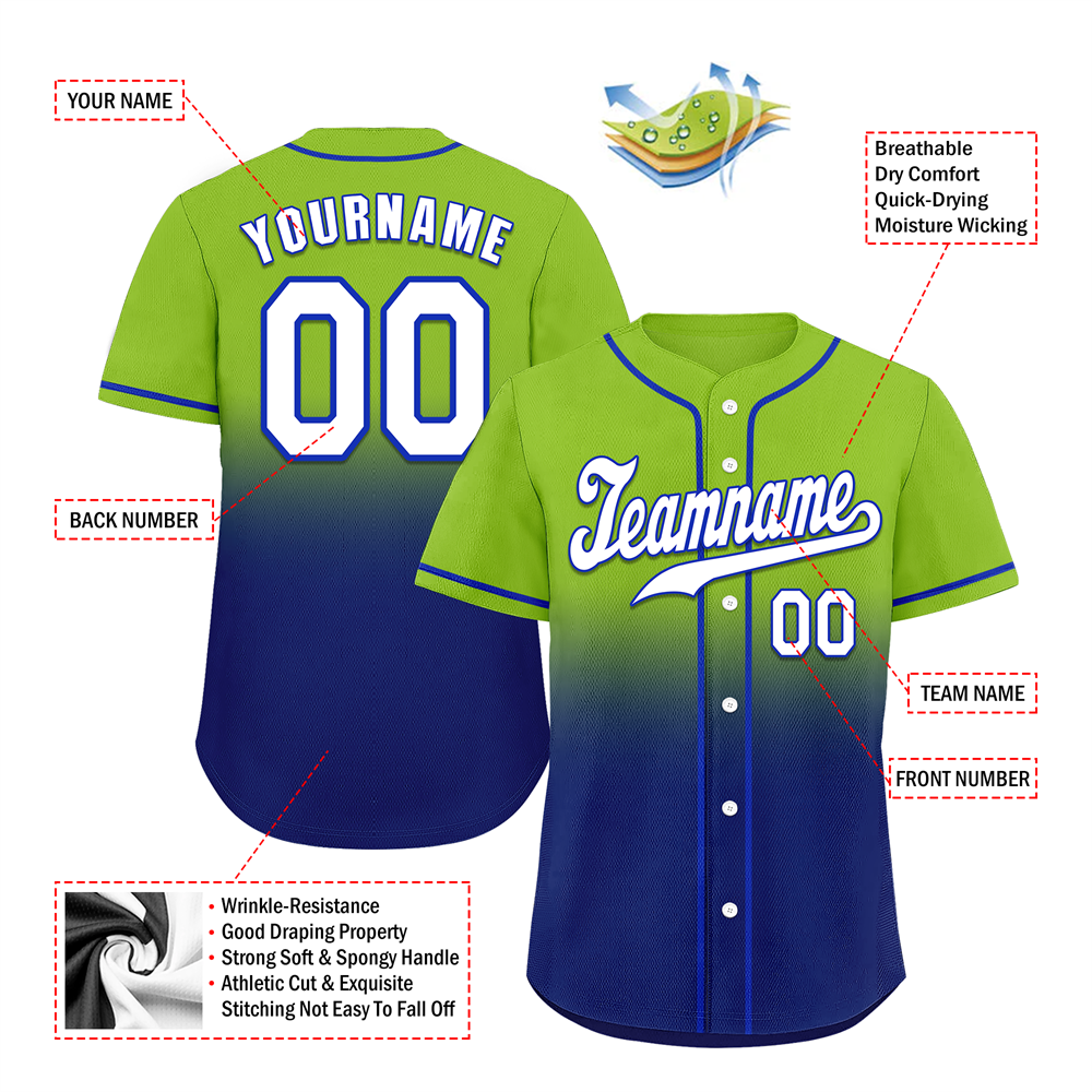 Corporate Gifts,Custom Green Blue Fade Fashion White Authentic Baseball Jersey