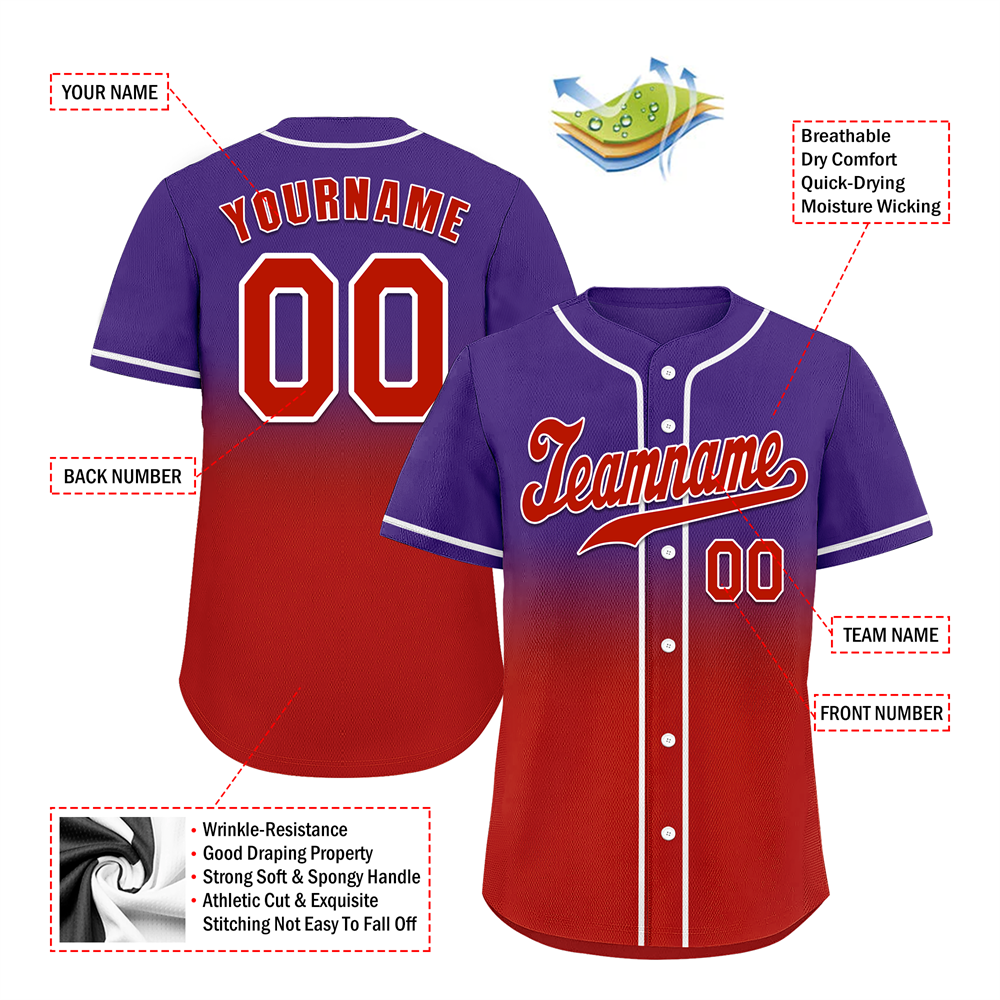 Corporate Gifts,Custom Purple Red Fade Fashion Red Authentic Baseball Jersey