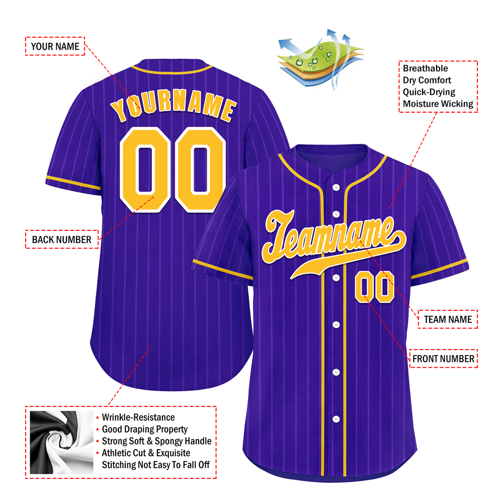 Custom Purple Stripe Fashion Yellow Authentic Baseball Jersey