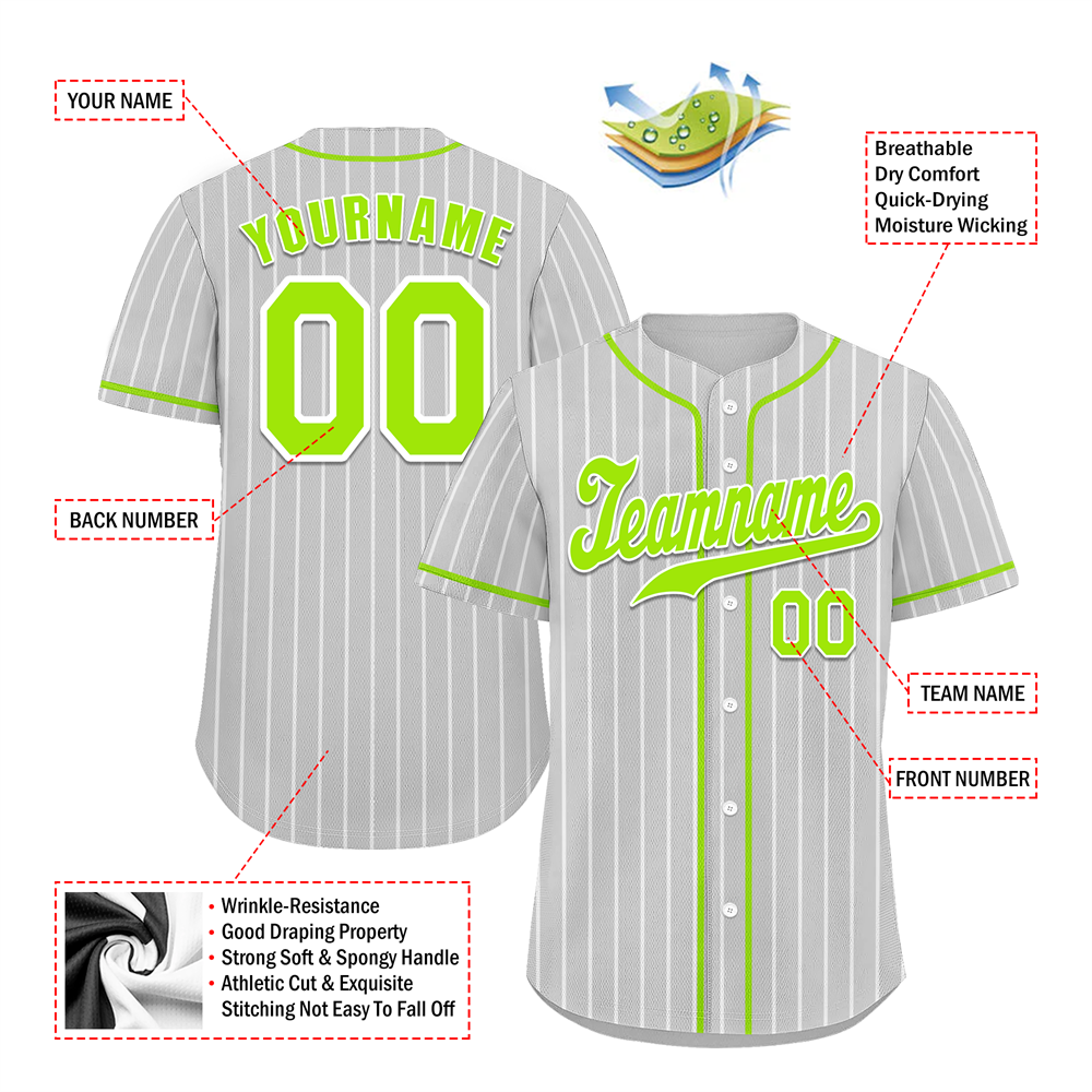 Corporate Gifts,Custom Grey Stripe Fashion Green Authentic Baseball Jersey