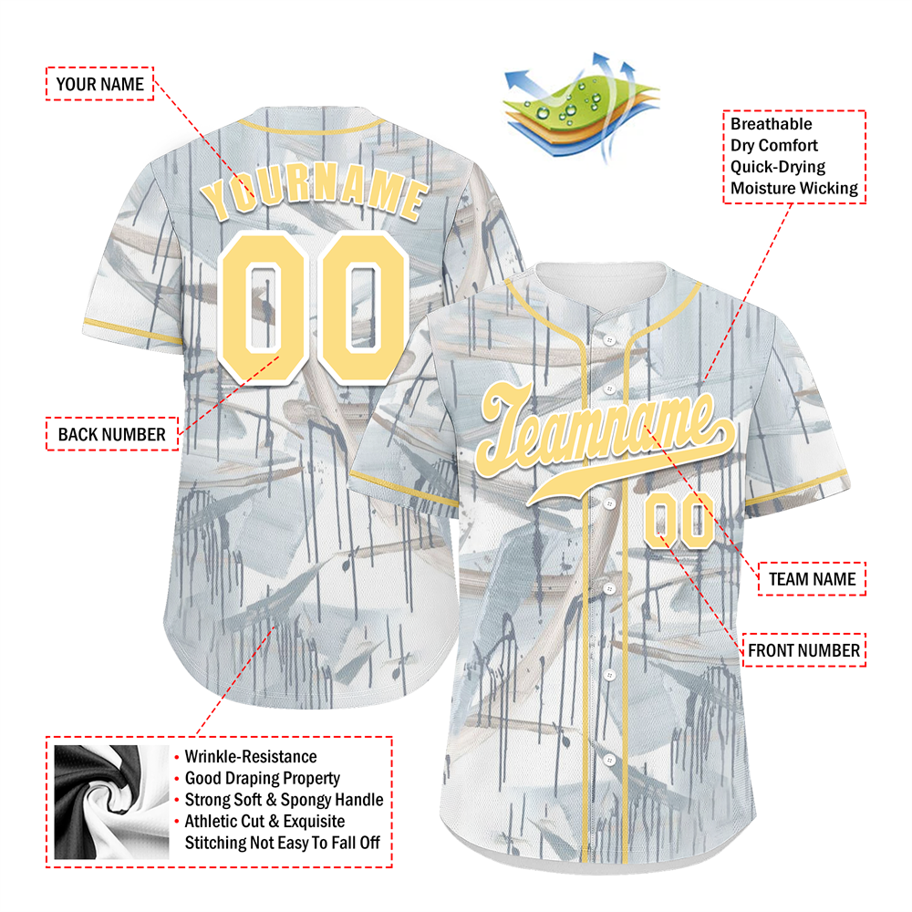 Custom Grey Graffiti Pattern Yellow Authentic Baseball Jersey