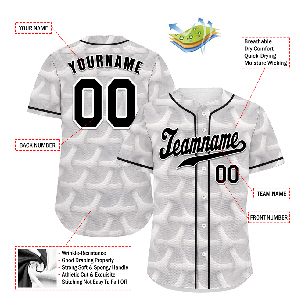 Custom White 3D Pattern Black Authentic Baseball Jersey BSBJ0a-bc0fbde