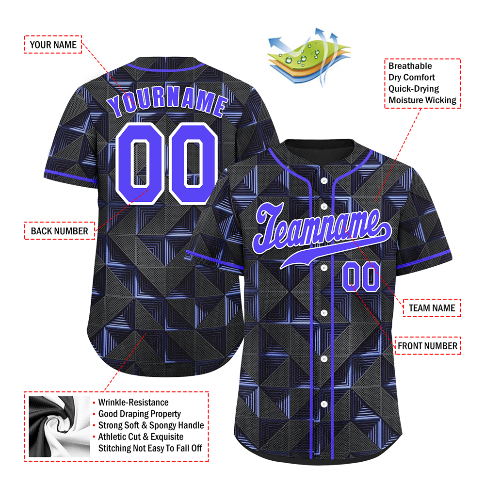 Custom Black 3D Pattern Purple Authentic Baseball Jersey BSBJ0a-bc0fbdf