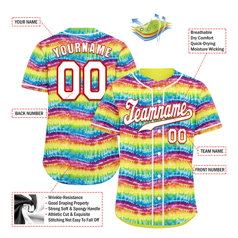 Custom Colorful Yellow Tie Dye White Authentic Baseball Jersey BSBJ0a-bc0fbec