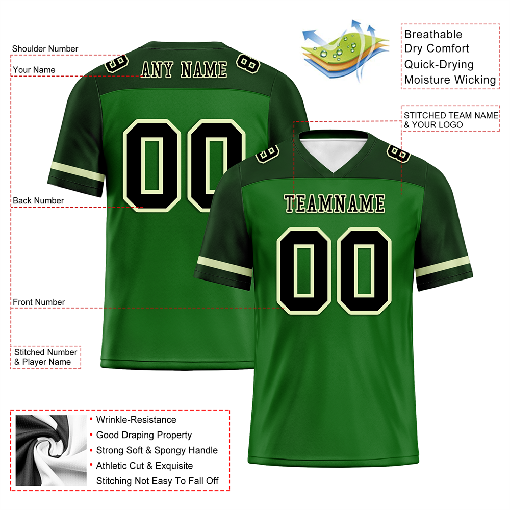 Custom Green Raglan Sleeves Black Personalized Authentic Football Jersey FBJ02-bc0f0ba