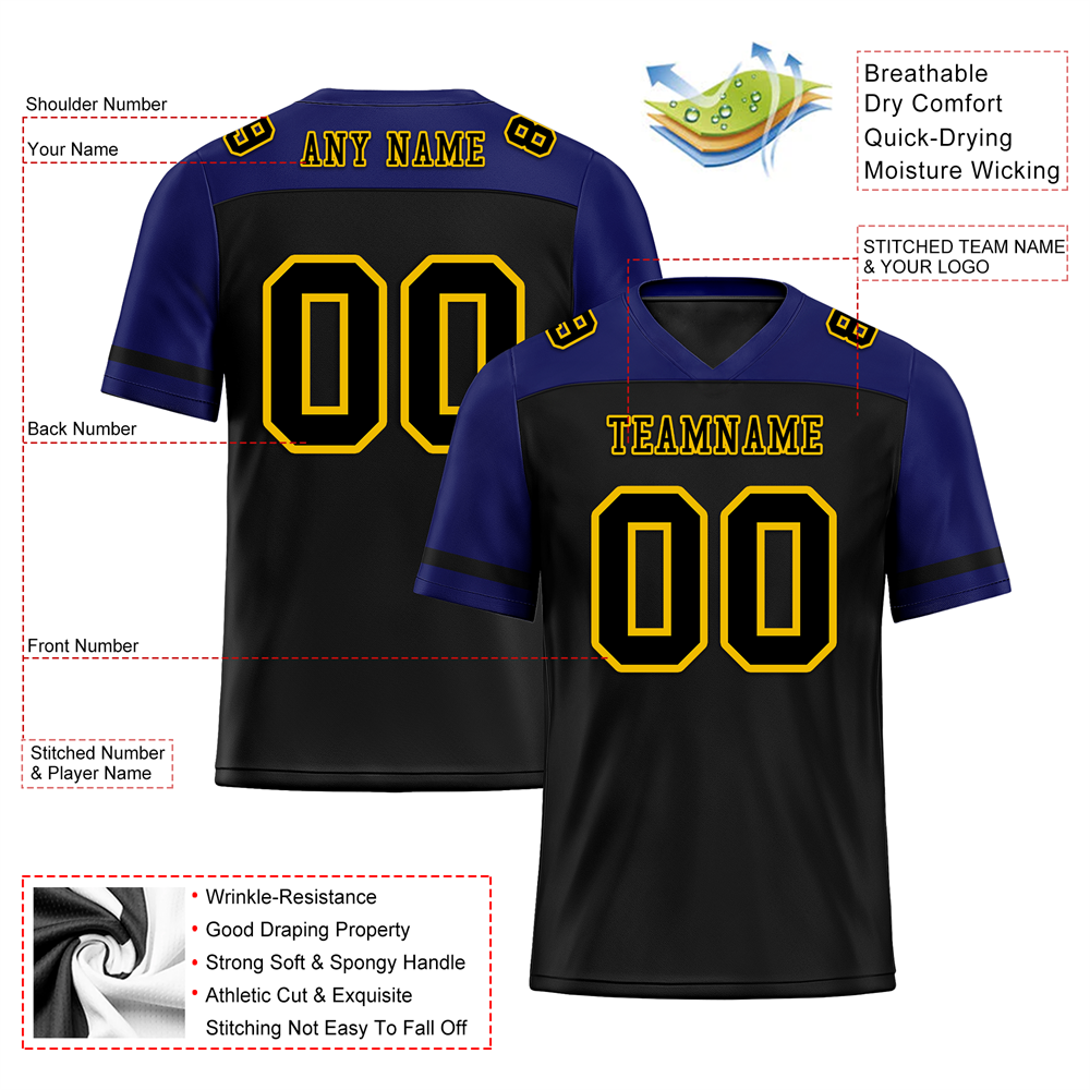 Custom Black Blue Raglan Sleeves Black Personalized Authentic Football Jersey FBJ02-bc0f0bd