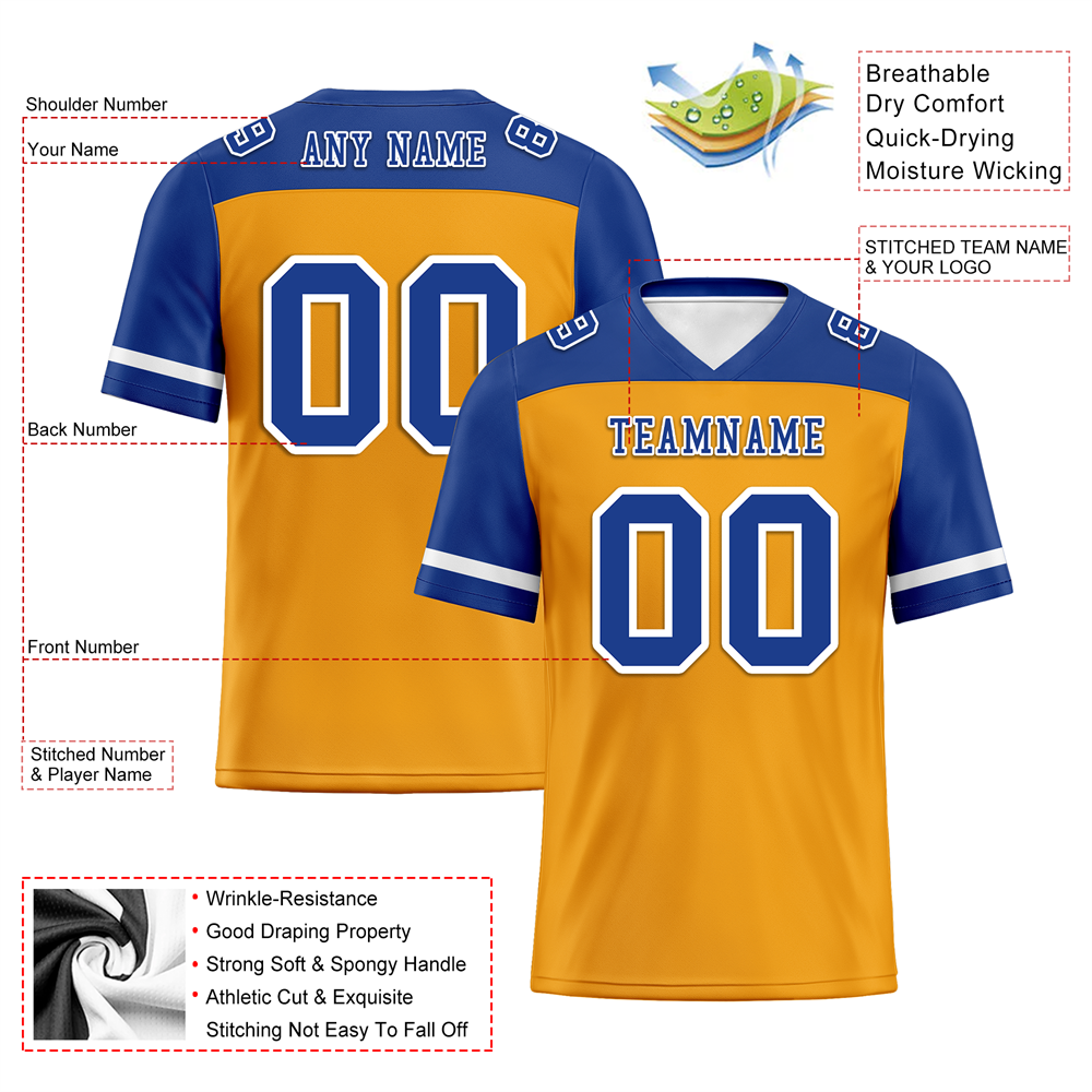Custom Yellow Blue Raglan Sleeves Blue Personalized Authentic Football Jersey FBJ02-bc0f0be