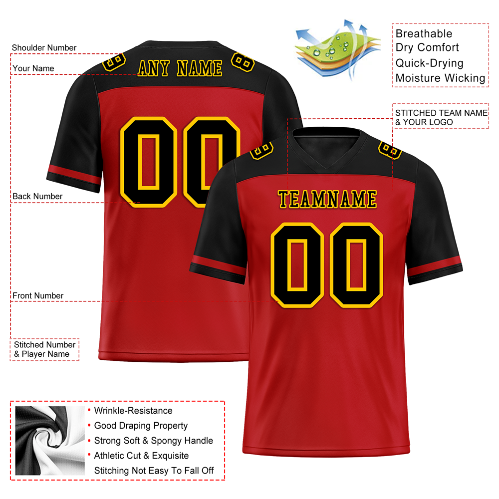 Custom Red Black Raglan Sleeves Black Personalized Authentic Football Jersey FBJ02-bc0f0b9