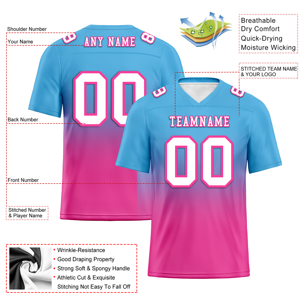 Custom Aqua Pink Fade Fashion White Personalized Authentic Football Jersey FBJ02-bc0f0ca