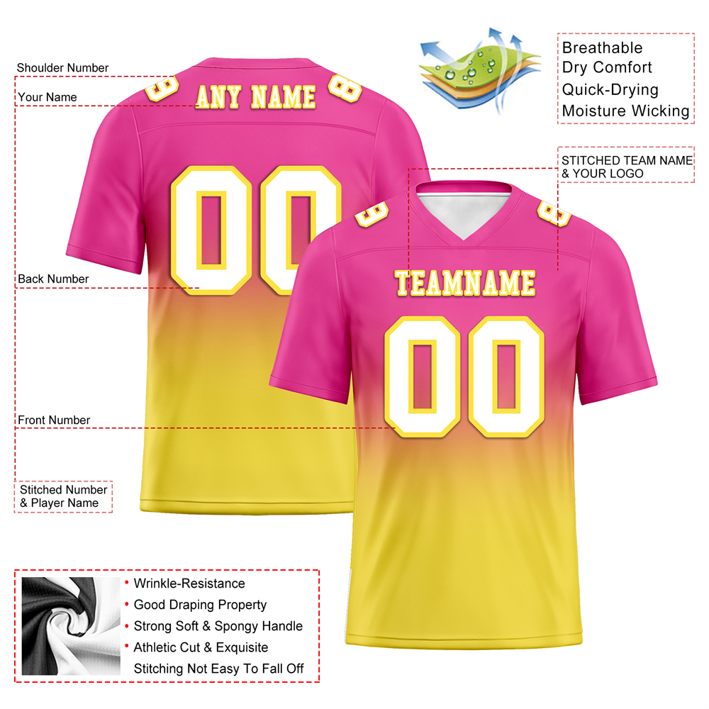 Custom Pink Yellow Fade Fashion White Personalized Authentic Football Jersey FBJ02-bc0f0cb