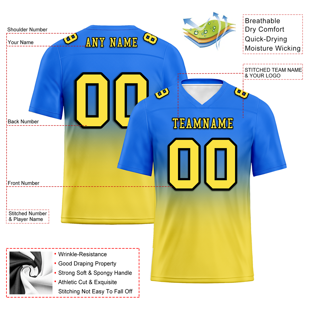 Custom Blue Yellow Fade Fashion Yellow Personalized Authentic Football Jersey FBJ02-bc0f0cc