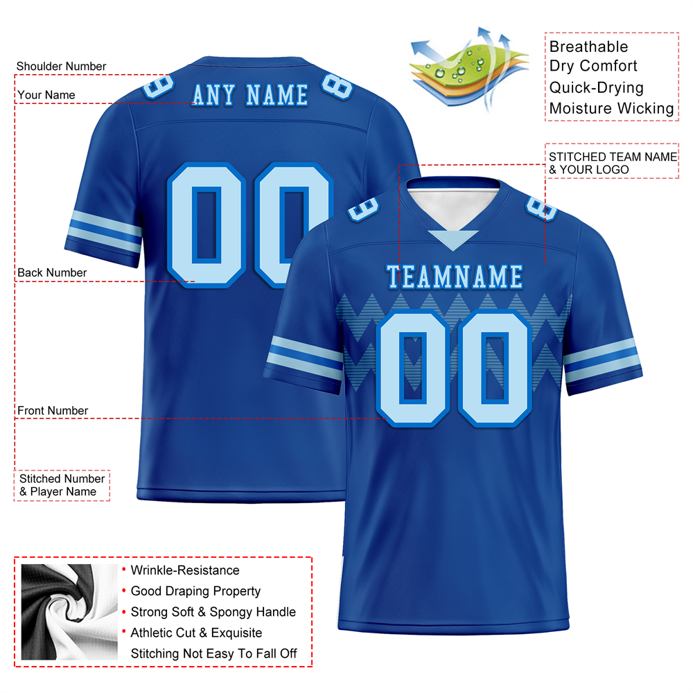 Custom Blue Sleeve Stripes Aqua Personalized Authentic Football Jersey FBJ02-bc0f0df