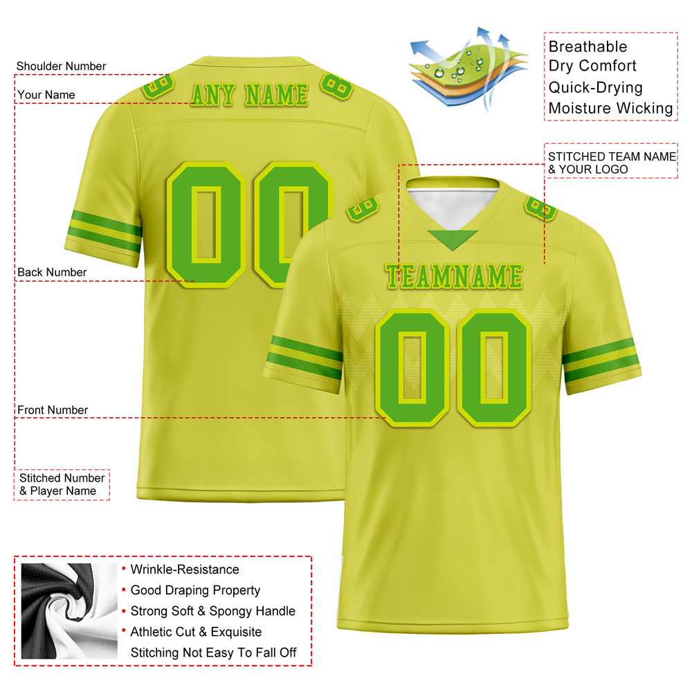 Custom Yellow Sleeve Stripes Green Personalized Authentic Football Jersey FBJ02-bc0f0d9