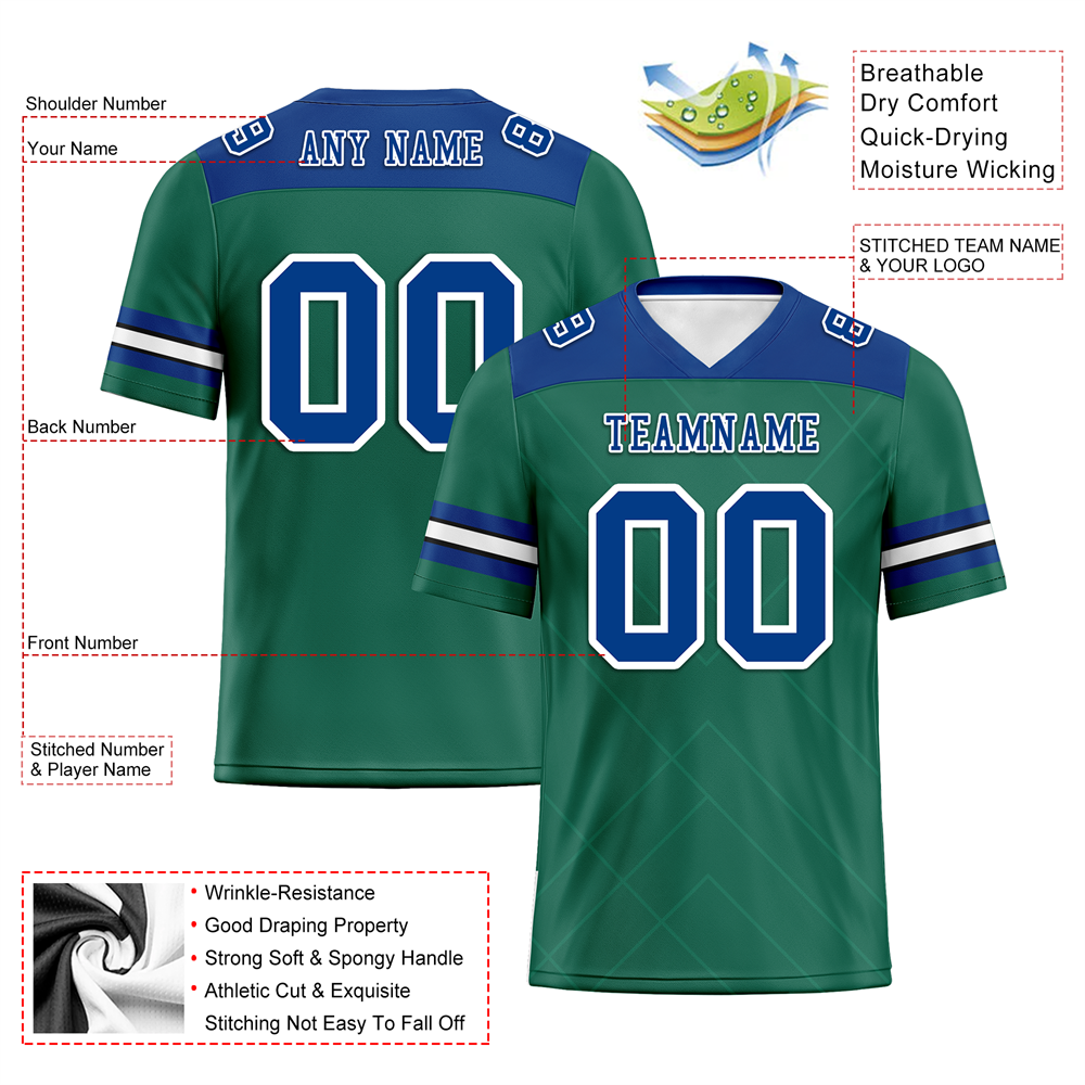 Custom Green Sleeve Stripes Blue Personalized Authentic Football Jersey FBJ02-bc0f0ec