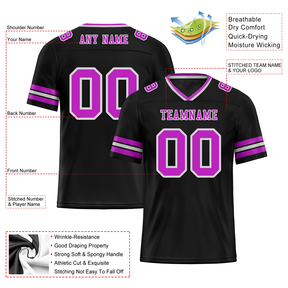 Custom Black Sleeve Stripes Purple Personalized Authentic Football Jersey FBJ02-bc0f0fa
