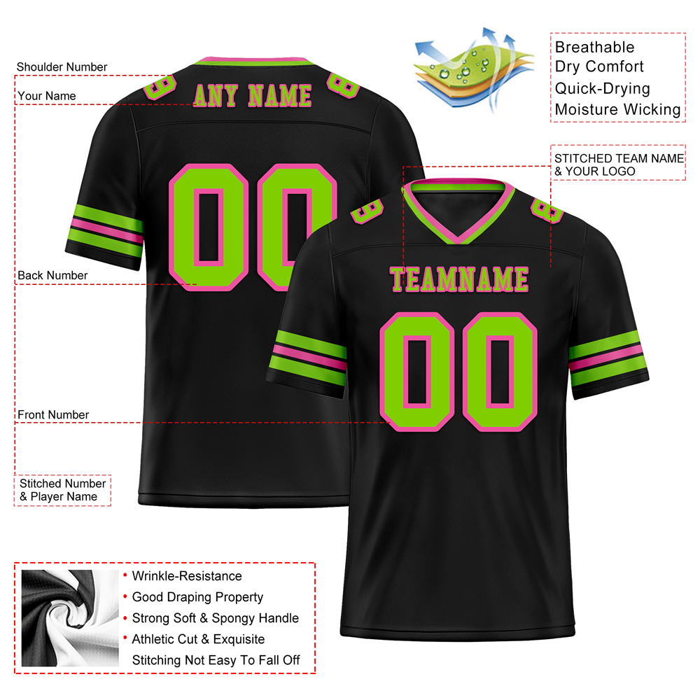 Custom Black Sleeve Stripes Green Personalized Authentic Football Jersey FBJ02-bc0f0fb