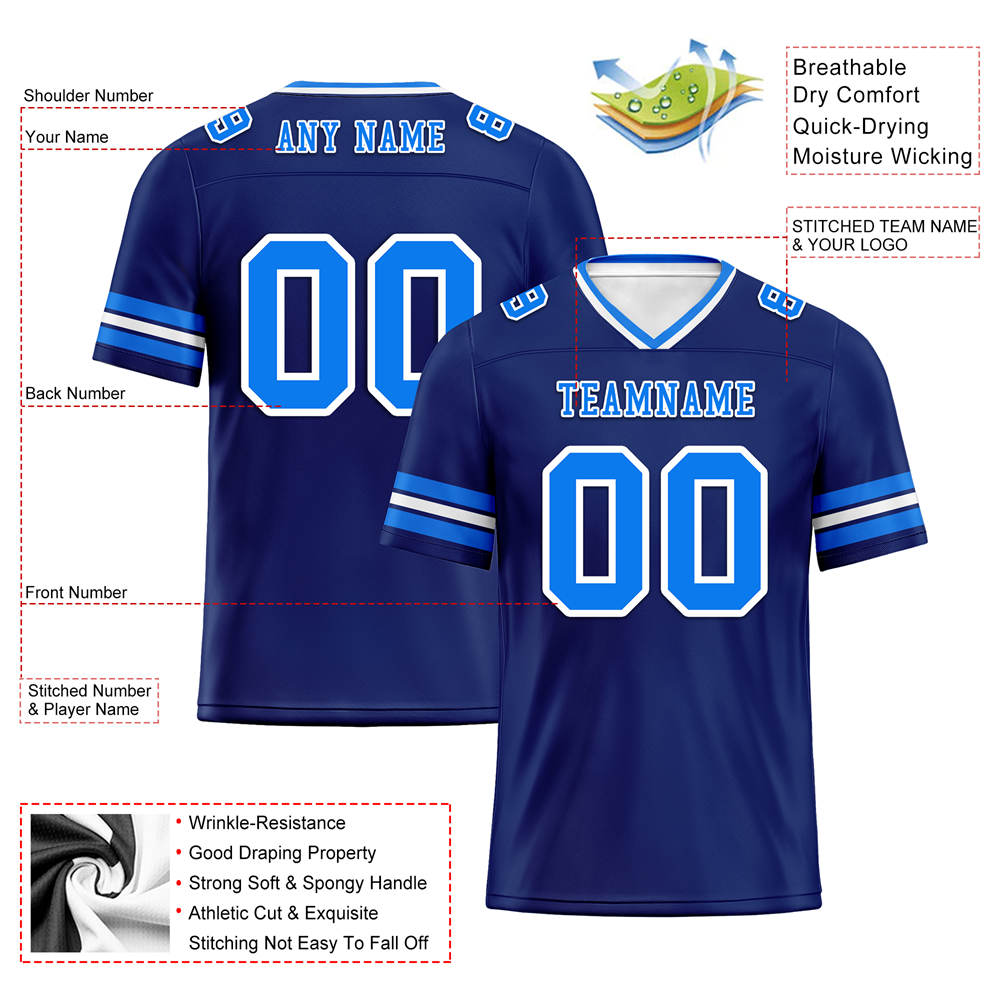 Custom Blue Sleeve Stripes Blue Personalized Authentic Football Jersey FBJ02-bc0f0fc