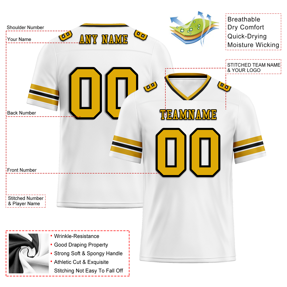 Custom White Sleeve Stripes Yellow Personalized Authentic Football Jersey FBJ02-bc0f0f7