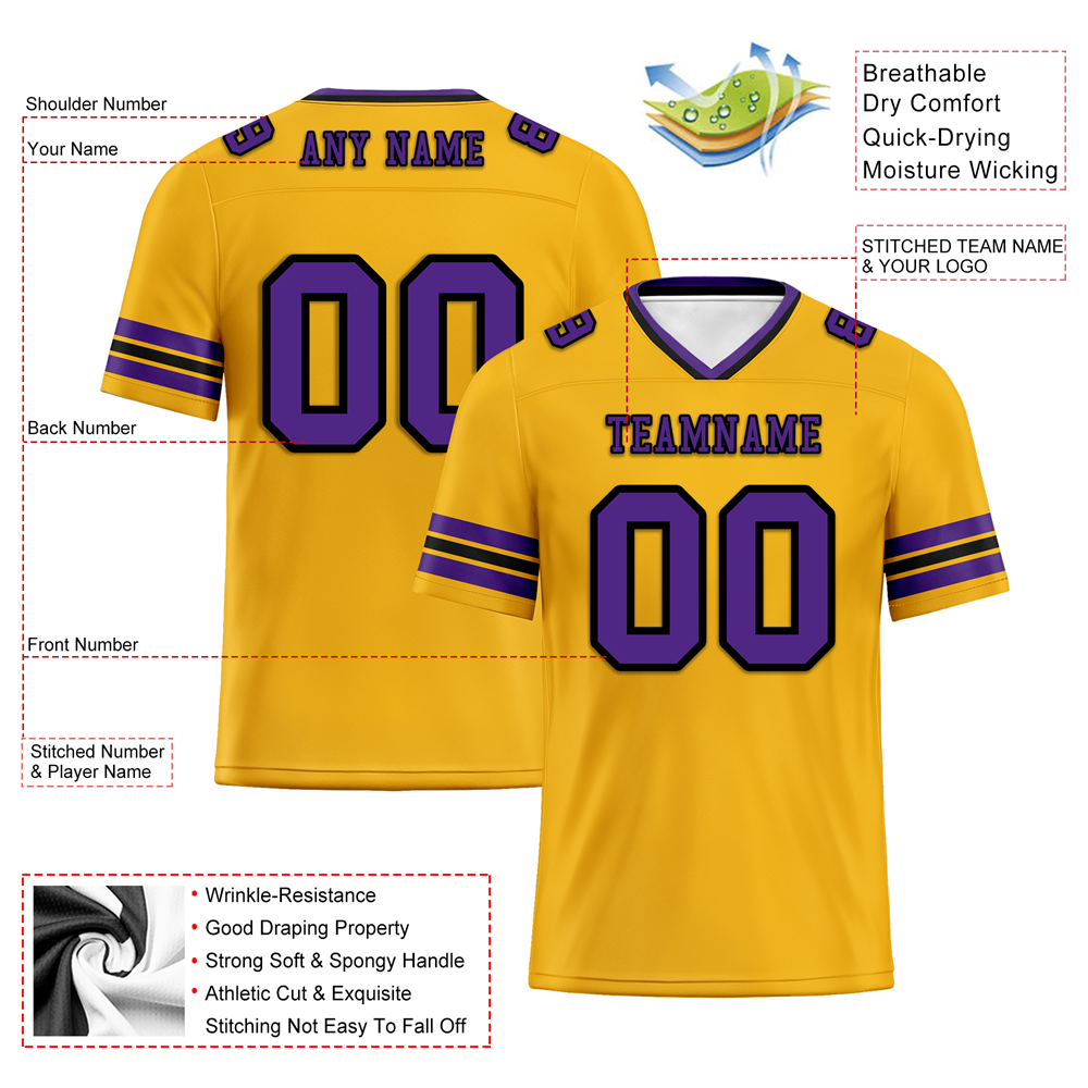 Custom Yellow Sleeve Stripes Purple Personalized Authentic Football Jersey FBJ02-bc0f07c