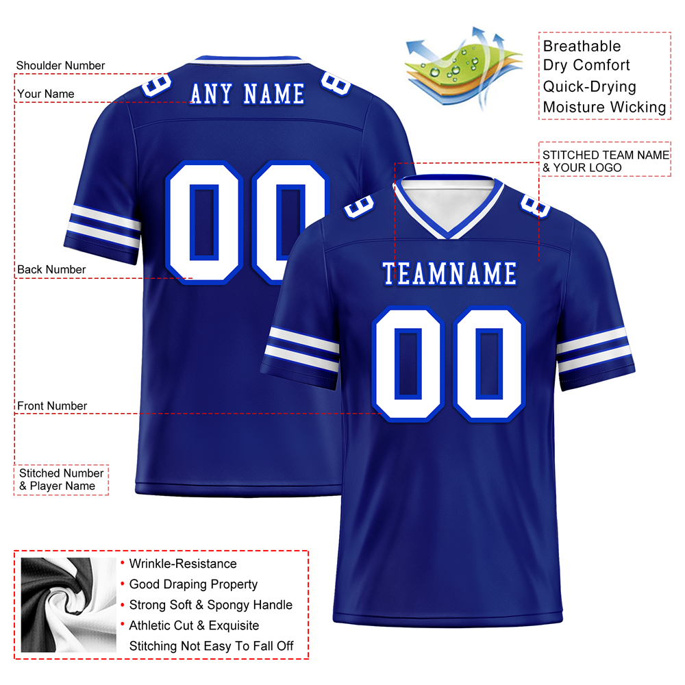 Custom Blue Sleeve Stripes White Personalized Authentic Football Jersey FBJ02-bc0f08a