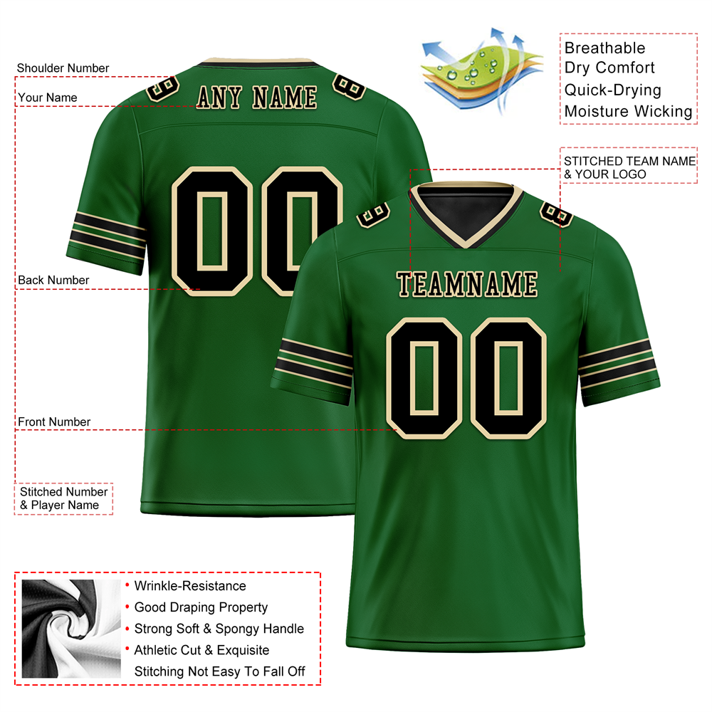 Custom Green Sleeve Stripes Black Personalized Authentic Football Jersey FBJ02-bc0f08e