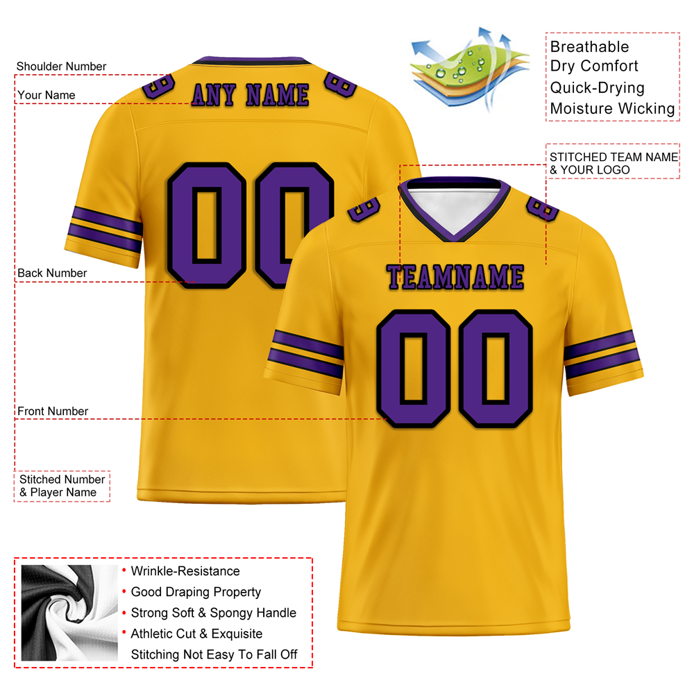 Custom Yellow Sleeve Stripes Purple Personalized Authentic Football Jersey FBJ02-bc0f08f