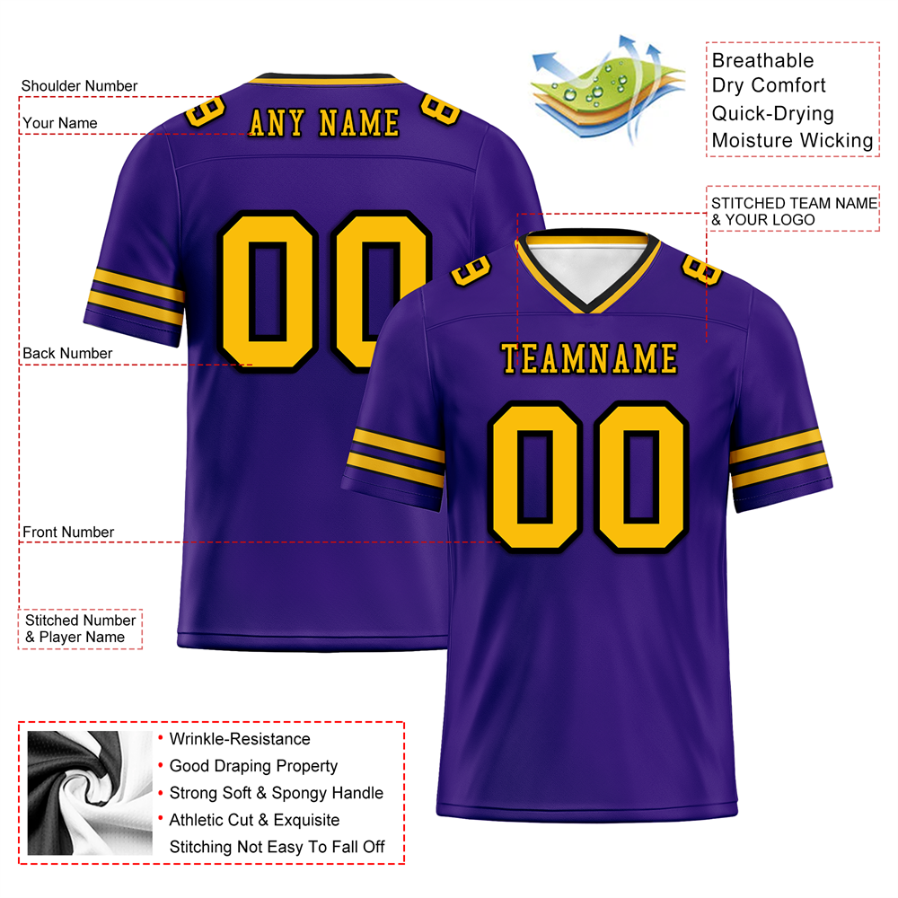 Custom Purple Sleeve Stripes Yellow Personalized Authentic Football Jersey FBJ02-bc0f087