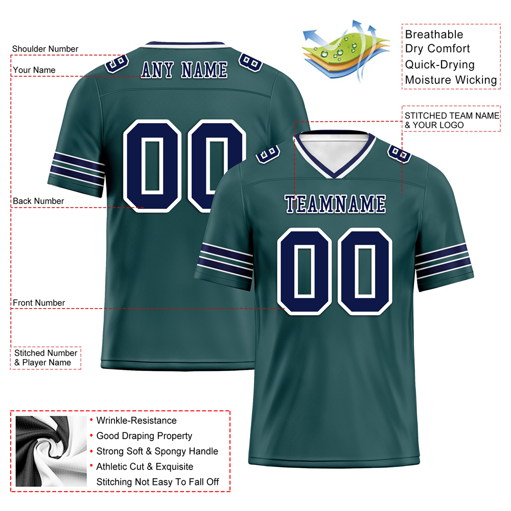 Custom Green Sleeve Stripes Blue Personalized Authentic Football Jersey FBJ02-bc0f088