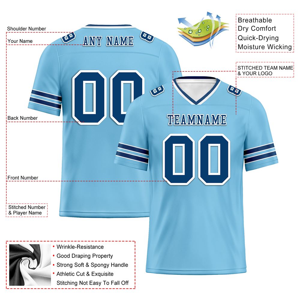 Custom Aqua Sleeve Stripes Blue Personalized Authentic Football Jersey FBJ02-bc0f089