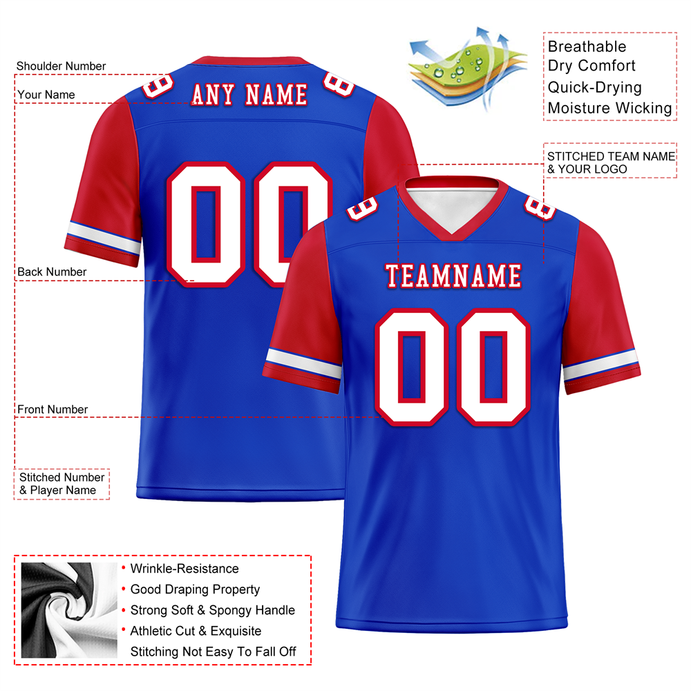 Custom Blue Red Two Tone White Personalized Authentic Football Jersey FBJ02-bc0f09d