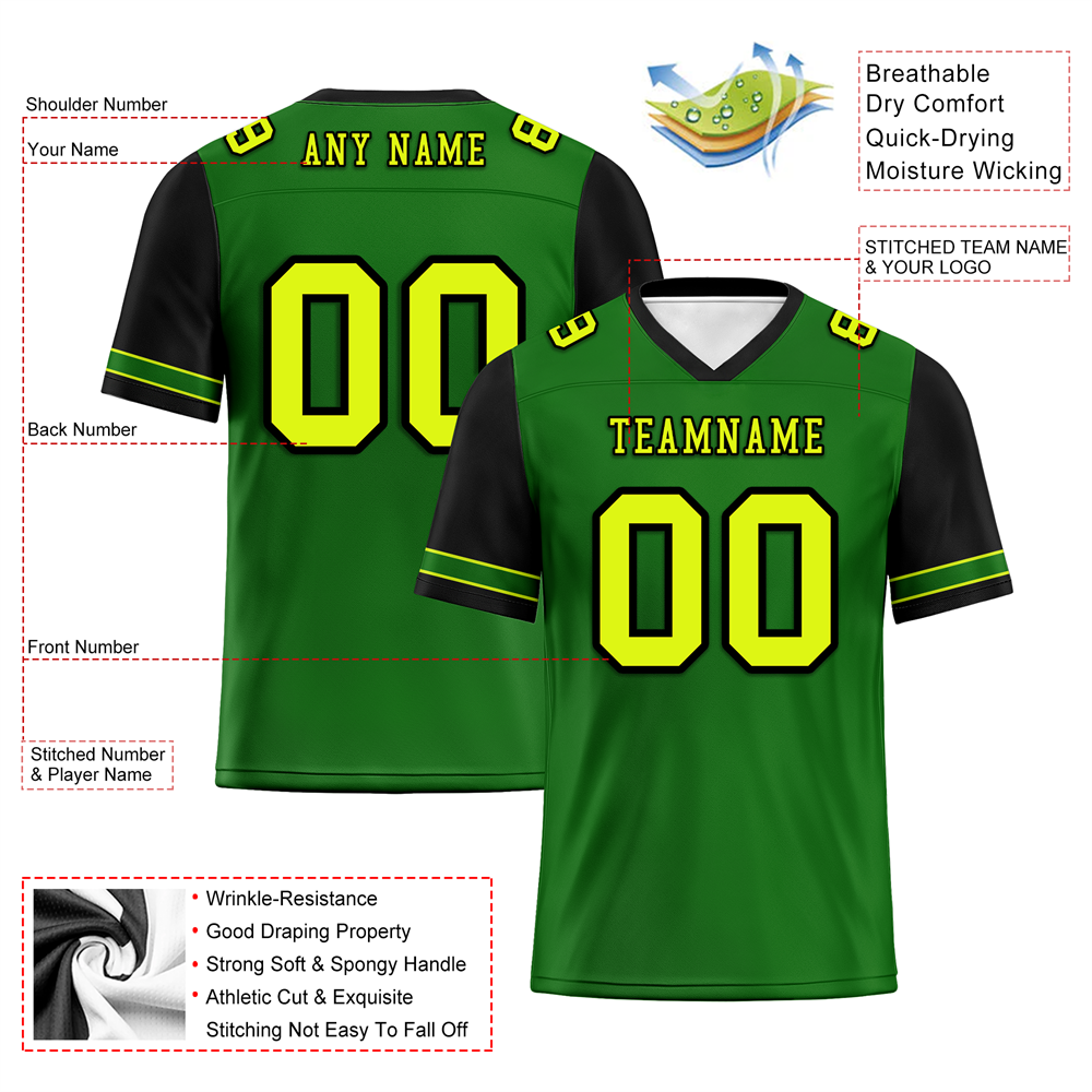 Custom Green Black Two Tone Yellow Personalized Authentic Football Jersey FBJ02-bc0fa0e