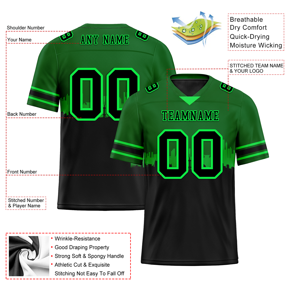Custom Green Black Graffiti Pattern Black Personalized Authentic Football Jersey FBJ02-bc0fac9