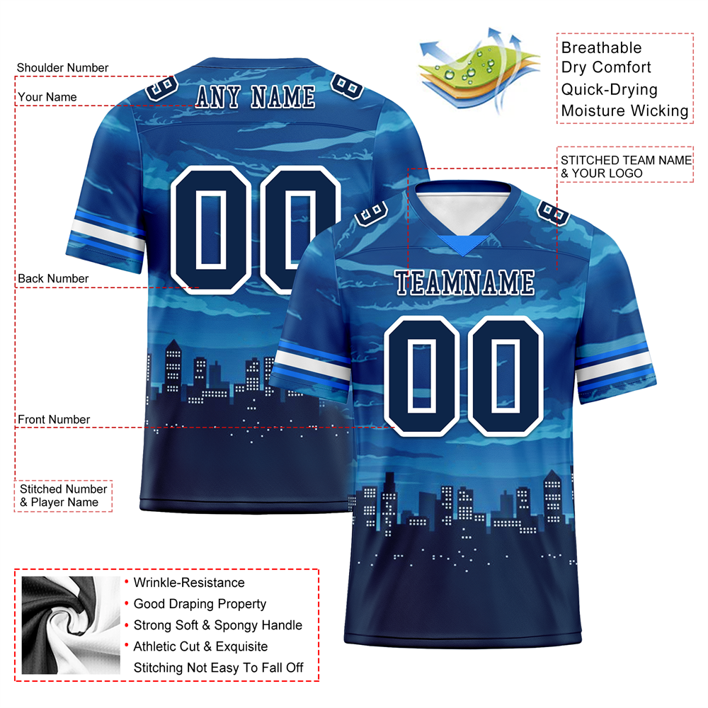 Corporate Gifts,Custom Blue Graffiti Pattern Black Personalized Authentic Football Jersey FBJ02-bc0fada