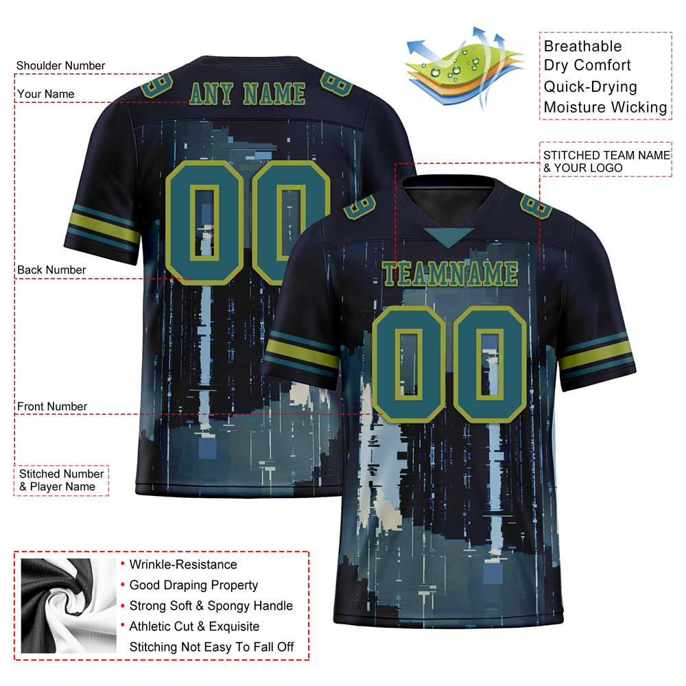 Custom Black Graffiti Pattern Aqua Personalized Authentic Football Jersey FBJ02-bc0fadc