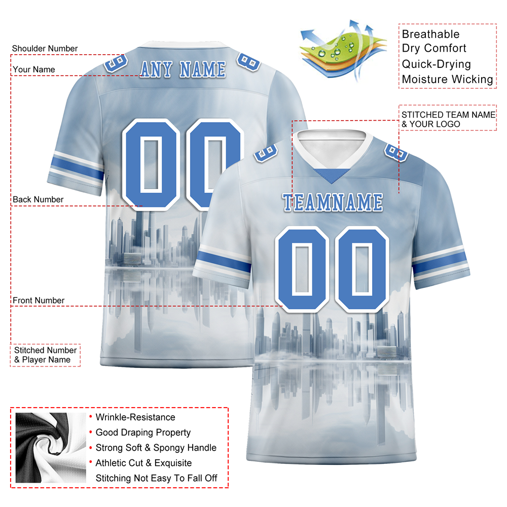 Custom Grey Graffiti Pattern Blue Personalized Authentic Football Jersey FBJ02-bc0fadd
