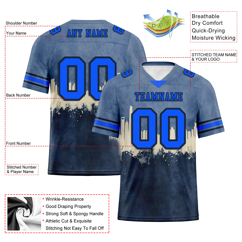Custom Grey Graffiti Pattern Blue Personalized Authentic Football Jersey FBJ02-bc0fad7