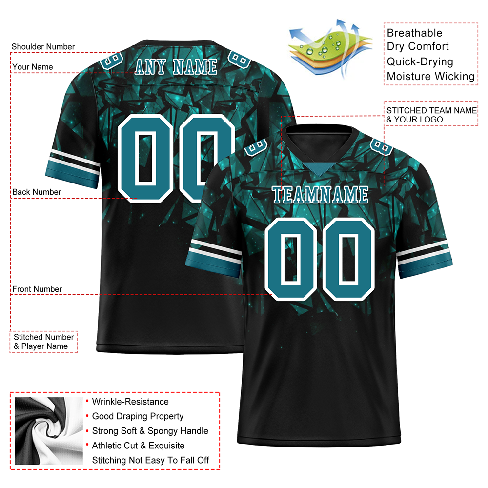 Custom Black 3D Pattern Aqua Personalized Authentic Football Jersey FBJ02-bc0faeb