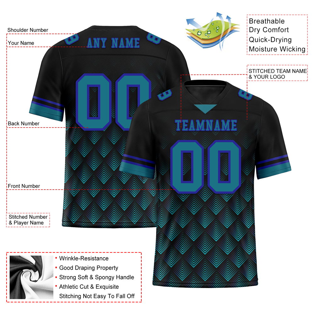 Custom Black 3D Pattern Aqua Personalized Authentic Football Jersey FBJ02-bc0faec