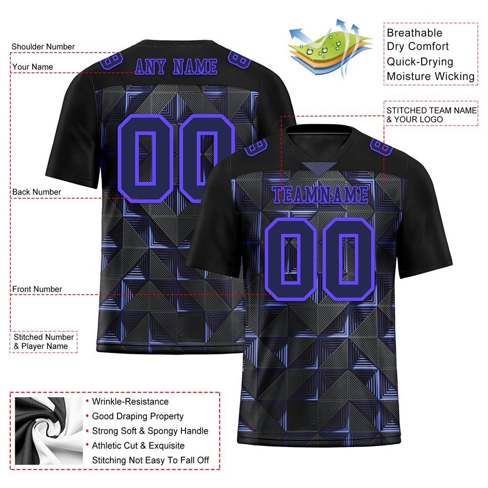 Custom Black 3D Pattern Purple Personalized Authentic Football Jersey FBJ02-bc0faef