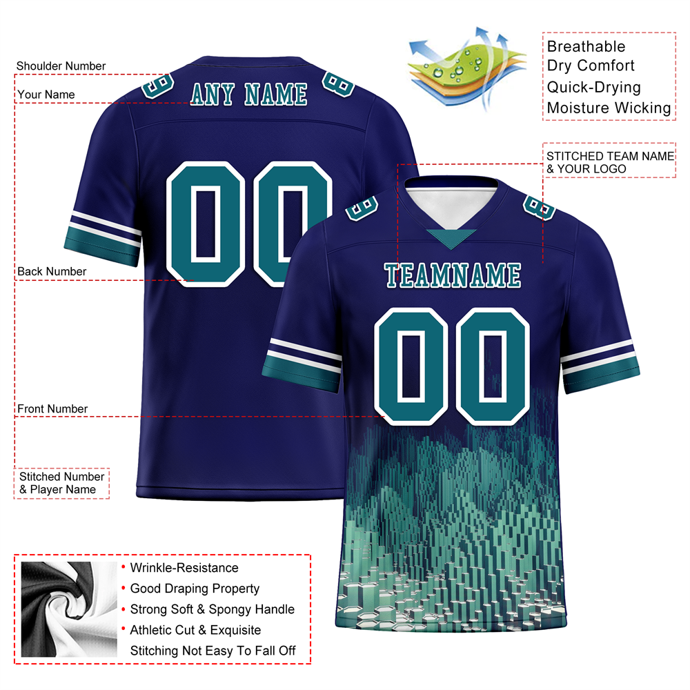Custom Blue 3D Pattern Aqua Personalized Authentic Football Jersey FBJ02-bc0fae9